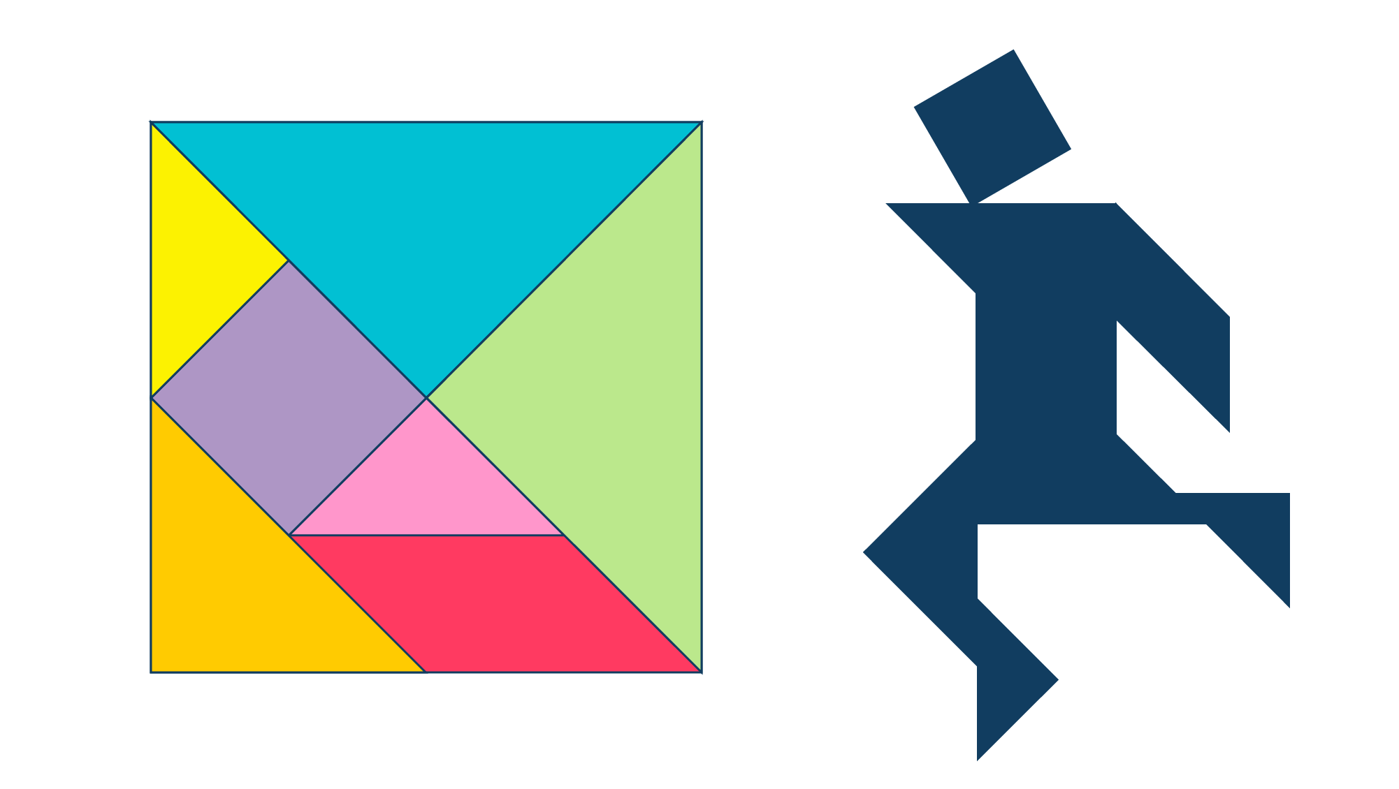 танграм и элементы силуэта - головоломка стоя